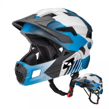 ROCKBROS TS-61 Kids' Cycling Helmet with Detachable Chin Guard, Size M (54-57 cm), Blue