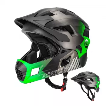Casque de vélo enfant convertible Rockbros TS-61 avec mentonnière amovible, vert, taille M (54-57 cm)