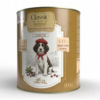 Alimentation humide pour chiots Syta Micha lapin, betterave et framboise – boîte de 800g