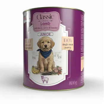 Alimentation humide pour chiots Syta Micha agneau et carottes – boîte de 800g