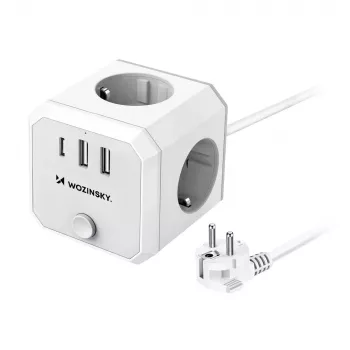 Wozinsky WKZ-3B cube multiprise 4 prises avec 2 USB-A et 1 USB-C, 4000 W, câble 1,8 m, blanc