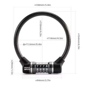 Antivol de vélo à câble en acier à combinaison ROCKBROS 87639-4, noir