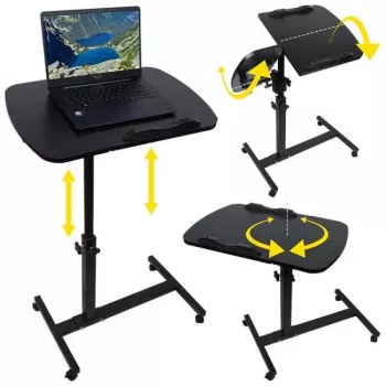 NN D2 Table de chevet réglable sur roues avec plateau inclinable, blanc/noir, 60x40 cm