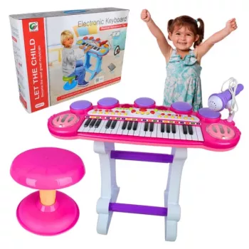 SUPRIMO EVA Clavier électronique pédagogique avec microphone, 37 touches, 8 sonorités, 8 rythmes, enregistrement, alimenté par piles, multicolore