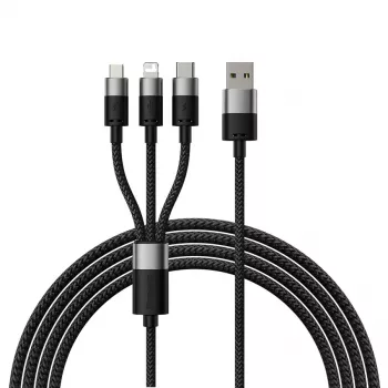 Baseus câble de charge multiple 3-en-1 StarSpeed USB-C + Micro USB + Lightning 3.5A 1,2 m noir
