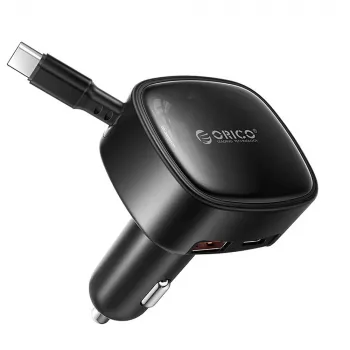ORICO FC-66-1A2C Chargeur de voiture 66W avec câble USB-C rétractable - noir
