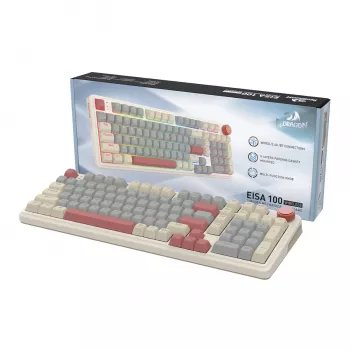 Redragon K768WGR-WL EISA 100 Clavier mécanique gaming sans fil RGB, disposition 96%, switches rouges hot-swappable, blanc/Gris
