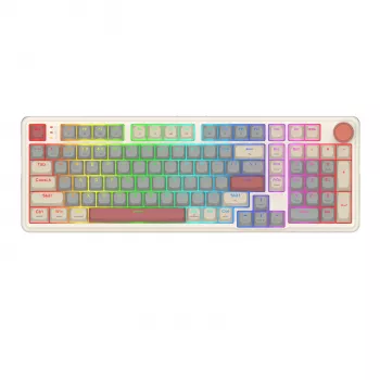 Redragon K768WGR-WL EISA 100 Clavier mécanique gaming sans fil RGB, disposition 96%, switches rouges hot-swappable, blanc/Gris