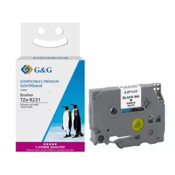 Ruban satiné G&G Ninestar compatible avec Brother TZe-R231, 12 mm x 4 m, rouge