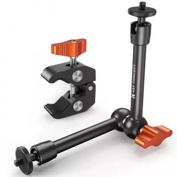 Kit de fixation KF Magic Arm + Super Clamp avec filetages 1/4 inch et 3/8 inch, mâchoire 15-55 mm, noir