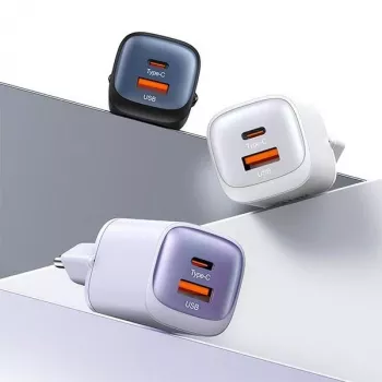Chargeur mural rapide USAMS CC254 30W GaN USB-C/USB-A HC Series noir
