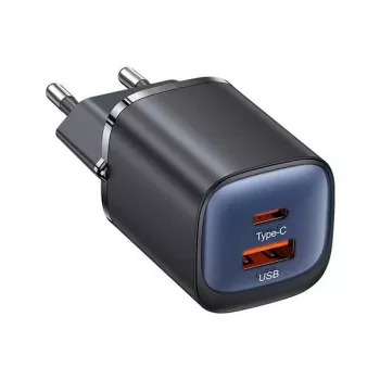 Chargeur mural rapide USAMS CC254 30W GaN USB-C/USB-A HC Series noir