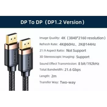 Câble DisplayPort USAMS 2 m 4K U74HD noir SJ531HD01 (US-SJ531)