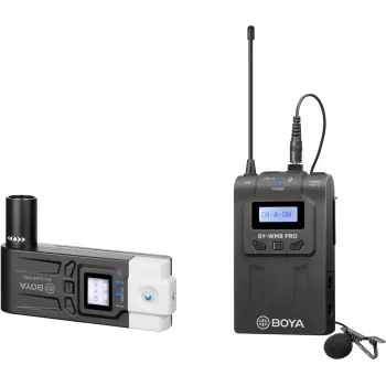 Système de microphone lavalier sans fil UHF double canal BOYA BY-WM8 Pro-K7 avec 48 canaux, portée 100 m, récepteur montable sur caméra (568-590 MHz)