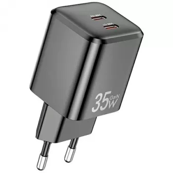 AWEI PD65-EU 35W chargeur mural GaN, 2x USB-C, noir