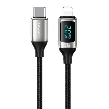 Câble tressé USAMS U78 USB-C vers Lightning avec indicateur LED 1,2 m 20W charge rapide PD blanc SJ545USB02