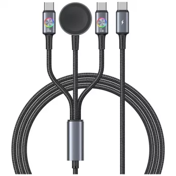 Câble USAMS Huan Series SJ754 72W USB-C vers USB-C avec chargeur sans fil magnétique intégré pour montre connectée, noir, 1,2 m
