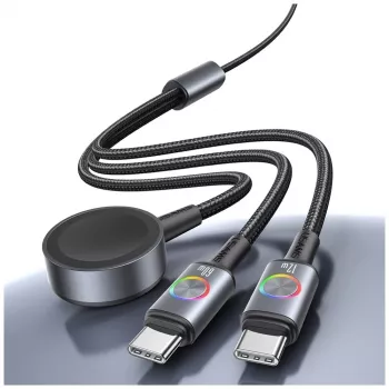 Câble USAMS Huan Series SJ754 72W USB-C vers USB-C avec chargeur sans fil magnétique intégré pour montre connectée, noir, 1,2 m