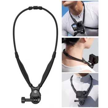 Support de cou magnétique ULANZI ZJ09 pour caméras d'action - pivotant à 360°, POV mains libres, sangle en silicone flexible, compatible GoPro/DJI/Insta360