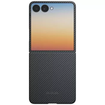 Coque PITAKA Edge pour Samsung Galaxy Z Flip5 - Fusion Weaving noir/gris en fibre d'aramide, coque fine à clipser compatible MagSafe