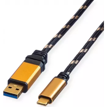 ROLINE GOLD Câble USB 3.2 Gen 1 USB-A vers USB-C, 1m, noir, connecteurs plaqués or