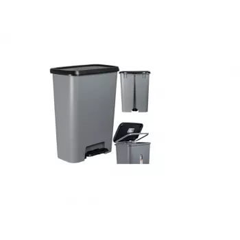 Poubelle à pédale Curver Deco Bin 50L, corps gris foncé avec couvercle et pédale noirs