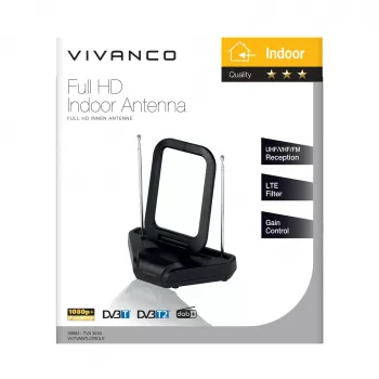 Antenne intérieure active DVB-T/T2 Vivanco VVTVANTLCIRCLE avec gain 28 dB, noire
