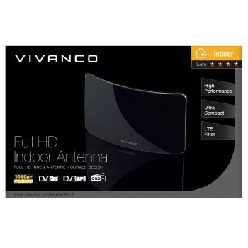Vivanco VVTVANTMCIRCLE antenne intérieure DVB-T/T2 avec gain 28 dB, filtre LTE/4G/5G, compatible DAB/DAB+, noir