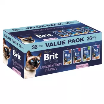 Filets délicats en sauce Brit pour chats stérilisés – 36 sachets x 85 g