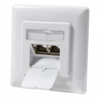 Prise murale réseau encastrée DSIT Cat. 6a classe EA blindée, 2 x RJ45, blanc