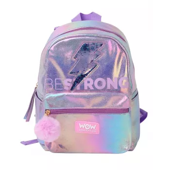 Sac à dos scolaire holographique Holo Wow pour filles avec pompon et bretelles réglables WOW00048