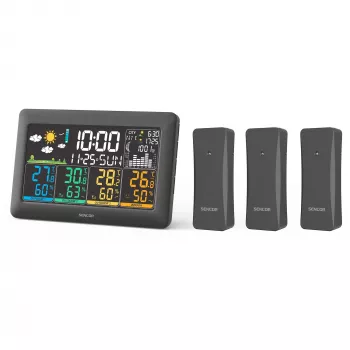 Station météo Sencor SWS 6300 avec écran LCD couleur et 3 capteurs sans fil, noire