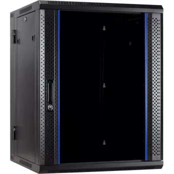 Armoire serveur murale DSIT 18U avec porte en verre trempé, réversible, 600x600x900 mm, noire