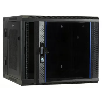 Boîtier rack mural DSIT 6U avec porte en verre trempé, réversible, 600x450 mm, noir