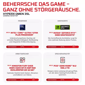 PC de bureau gaming HP HyperX OMEN GT18-0170ng - Intel Core Ultra 7 270K Plus, 32 Go DDR5, 1 To SSD, GeForce RTX 5060 Ti 16 Go, FreeDOS