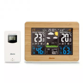 Station météo Alecto WS-1560 en bambou avec capteur extérieur sans fil