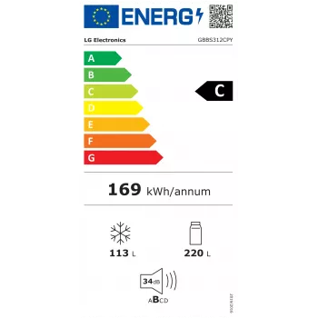 Réfrigérateur combiné pose libre LG GBBS312CPY, Total No Frost, acier inoxydable, classe énergétique C, 333L