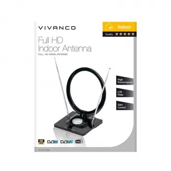 Vivanco VVTVANTSCIRCLE Antenne intérieure DVB-T2/DAB+ plate avec filtre 4G/5G, noire