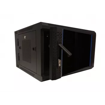 Armoire réseau murale pivotante DSIT DS6606ZP-DOUBLE 6U avec porte vitrée, 600x450x370 mm, noire