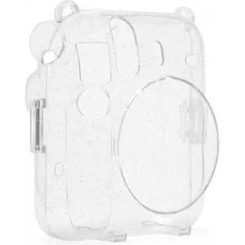 Housse pailletée Fujifilm Instax Mini 12 - Étui d'appareil photo transparent à paillettes avec bandoulière réglable, fermeture magnétique, protection sur mesure en cuir PU et PVC pour Instax Mini 12