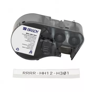 Étiquettes de repérage de câbles vinyle auto-laminées Brady M4C-250-7641 pour BMP51/BMP53, 38,1 mm x 19,05 mm, blanc/translucide, rouleau de 6,4 m