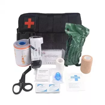 Trousse de premiers secours tactique militaire HELBO HEL002 avec 13 pièces, noire