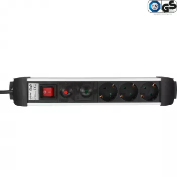 Multiprise en aluminium InLine®, 3 prises, prises de sécurité, interrupteur lumineux, 1,5 m