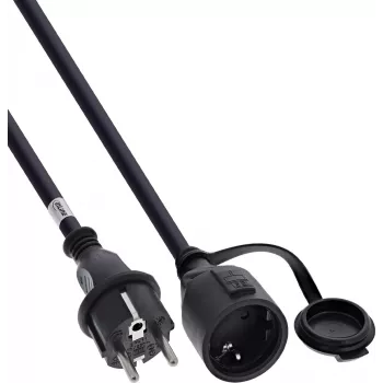 Rallonge à contact de terre InLine®, extérieur IP44, protection contre les contacts, 2m, noir