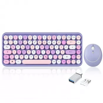 Perixx PERIDUO-713PP DE ensemble clavier et souris mini sans fil, design rétro vintage, violet, disposition allemande
