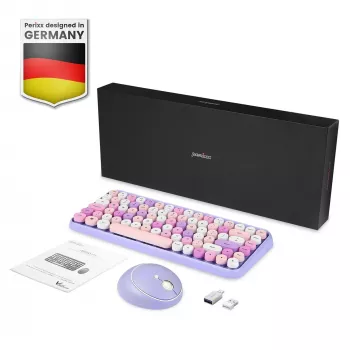 Perixx PERIDUO-713PP DE ensemble clavier et souris mini sans fil, design rétro vintage, violet, disposition allemande
