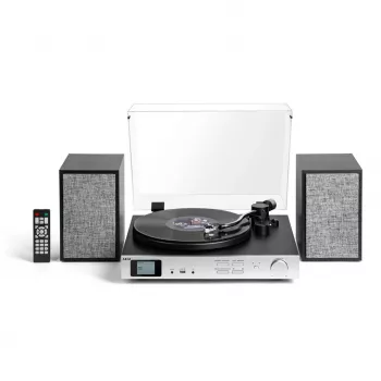 Platine vinyle AKAI ATT-500SP à entraînement par courroie avec haut-parleurs externes, Bluetooth, enregistrement USB, noire