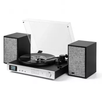 Platine vinyle AKAI ATT-500SP à entraînement par courroie avec haut-parleurs externes, Bluetooth, enregistrement USB, noire