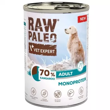 Aliment humide pour chien adulte VetExpert Raw Paleo Kangaroo 400g en boîte – sans céréales, source unique de protéines