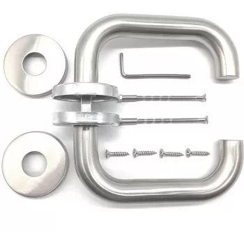 Ensemble de poignée de porte PSG Roma en acier inoxydable sur rosace ronde, finition brossée